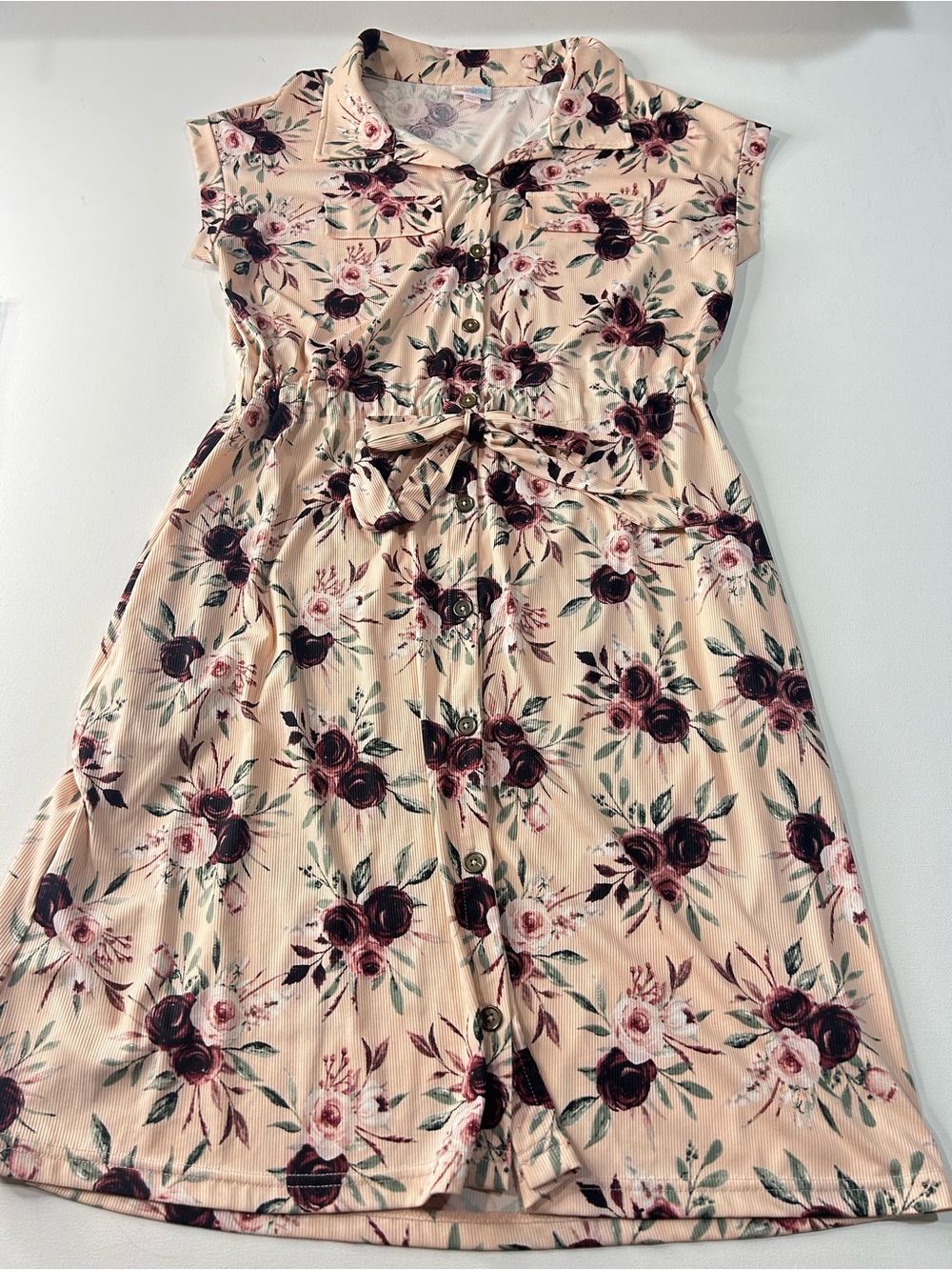 LuLaRoe Small Blush Peach Floral Button-Front Midi Dress